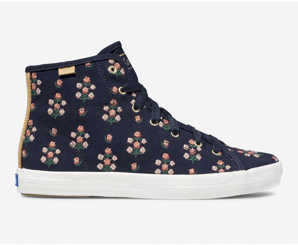 Women's Keds x Rifle Paper Co Kickstart HiPosy Embroidered Wide Width Shoes Navy 5498037RQ - South A